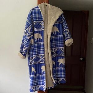Free People Blue and White Plaid Robe